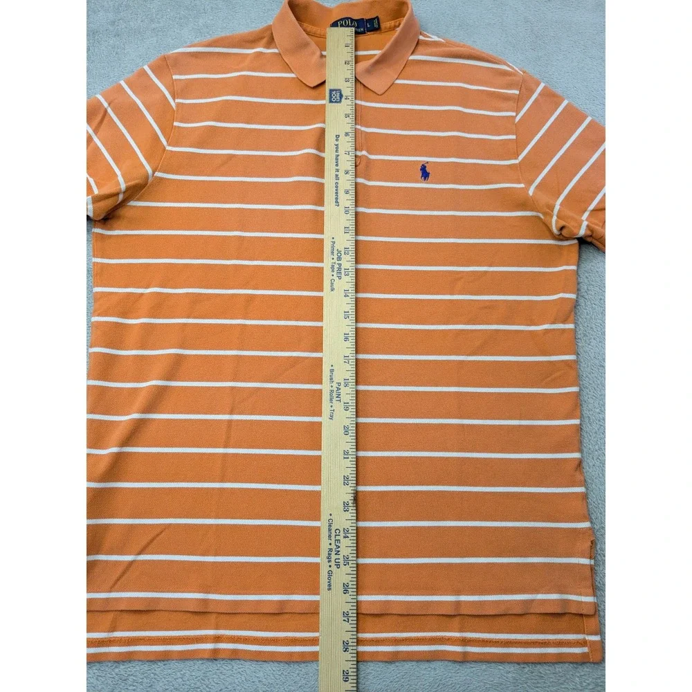 Polo Ralph Lauren Men's Size Large Orange White Stripe Classic Fit Polo Shirt